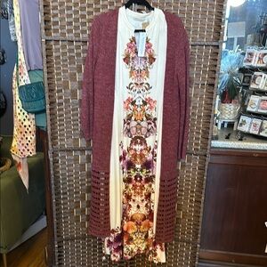 Soft Surroundings Burgundy and Cream Floral Dress (cardigan not included) NWT